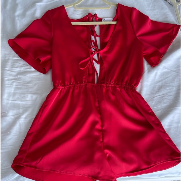 Revolve By The Way Red Silky Romper - Picture 5 of 5